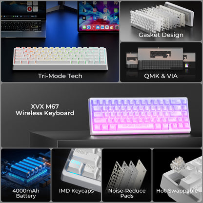 XVX M67 JadeStone Miami Tri-Mode RGB Mechanical Keyboard