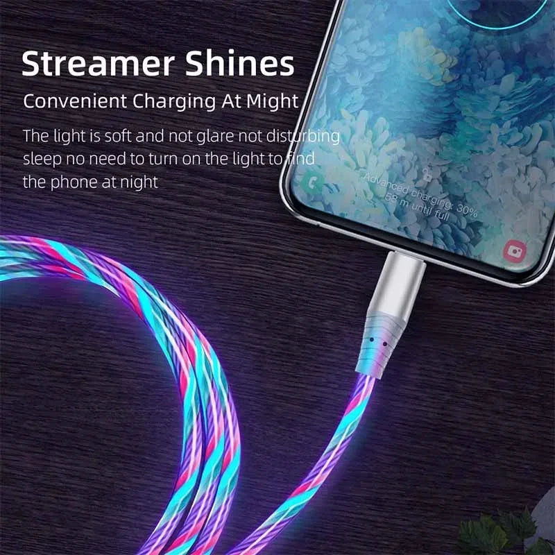 Illuminate Your Charging Experience with the 5A Fast Charging Flow Luminous USB Type C Cable - Perfect for Samsung, Xiaomi, and iPhone!