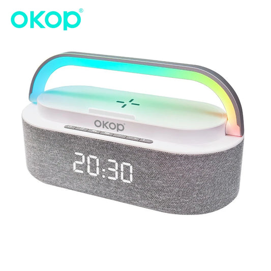 Multi-Function Bluetooth Speakers with Alarm Clock, Wireless Charger, RGB Night Light, and White Noise Audio - Portable Design