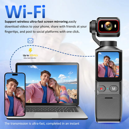 4K Pocket Camera, 64GB Memory Card, Pocket POV Camera, Bodycam, Vlogging Camera,Pocket Camera, Video and Audio Recording Camera, 270° Motorized Rotating Lens, EIS Stabilization for Travel,