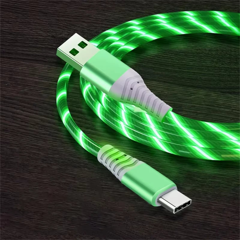 Illuminate Your Charging Experience with the 5A Fast Charging Flow Luminous USB Type C Cable - Perfect for Samsung, Xiaomi, and iPhone!