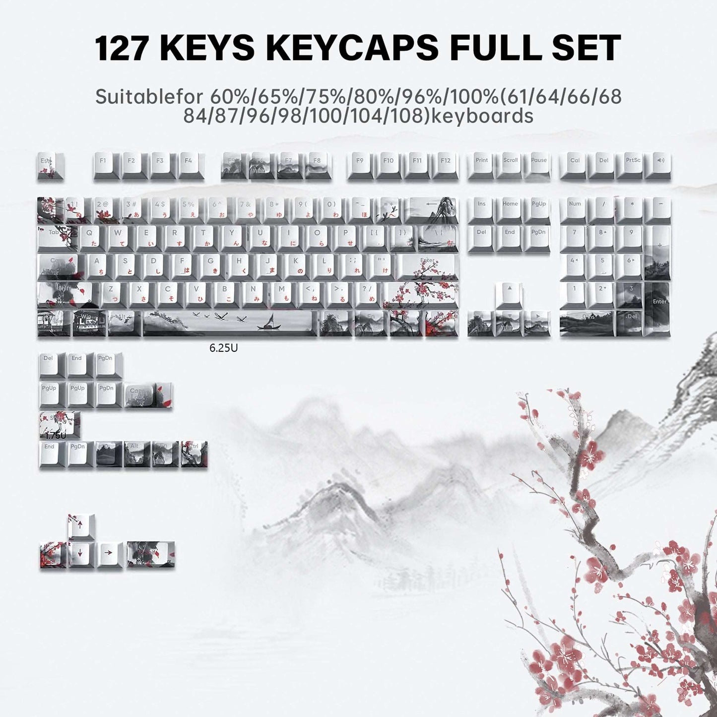 XVX Plum Blossom Cherry Profile Double-Shot Dye-Sub PBT Keycap Set (127-Key)