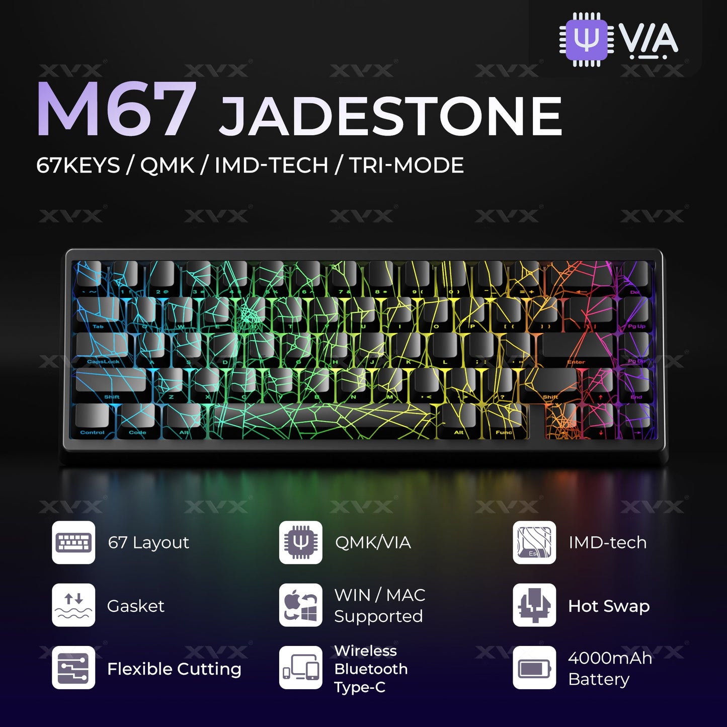 XVX M67 JadeStone Spider Web Tri-Mode RGB Mechanical Keyboard