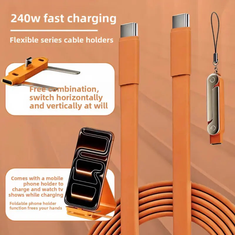 Experience Unmatched Convenience with the 240W Supercharge 2-In-1 Detachable Type-C Charging Cable – Perfect for Apple Devices, Gaming, and On-the-Go Use!
