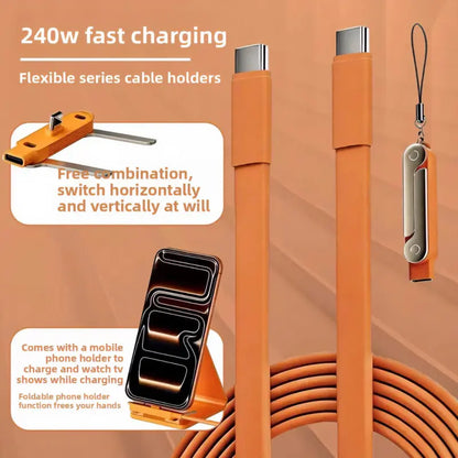 Experience Unmatched Convenience with the 240W Supercharge 2-In-1 Detachable Type-C Charging Cable – Perfect for Apple Devices, Gaming, and On-the-Go Use!