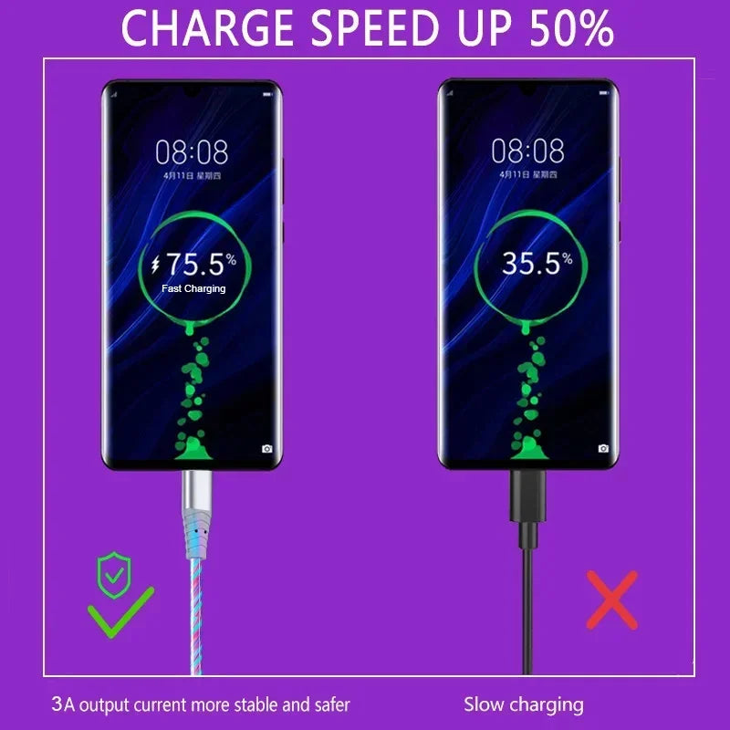 Illuminate Your Charging Experience with the 5A Fast Charging Flow Luminous USB Type C Cable - Perfect for Samsung, Xiaomi, and iPhone!