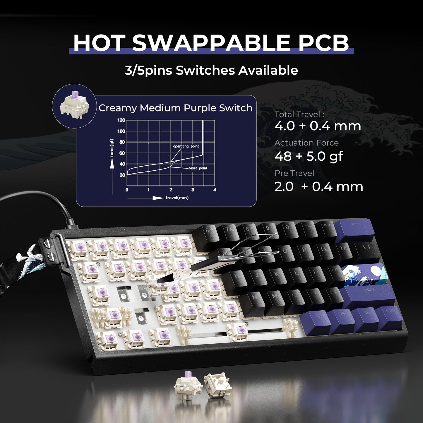 XVX H61 Kanagawa 60% CNC Aluminum Hot-Swappable Wired Mechanical Keyboard