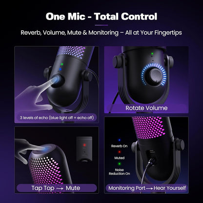 USB Microphone for PC Gaming: Condenser Microphone with RGB