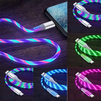 Illuminate Your Charging Experience with the 5A Fast Charging Flow Luminous USB Type C Cable - Perfect for Samsung, Xiaomi, and iPhone!