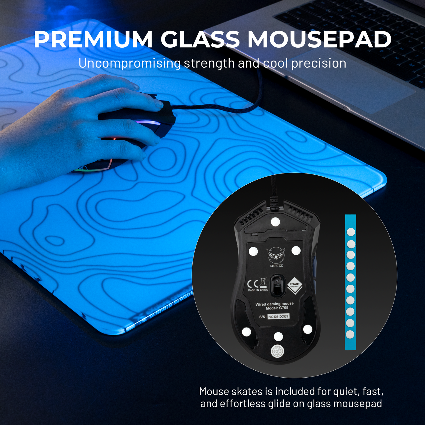 XVX Space Pad Glass Gaming Mouse Pad with Anti-Slip Rubber Base