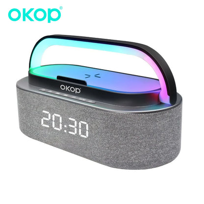 Multi-Function Bluetooth Speakers with Alarm Clock, Wireless Charger, RGB Night Light, and White Noise Audio - Portable Design