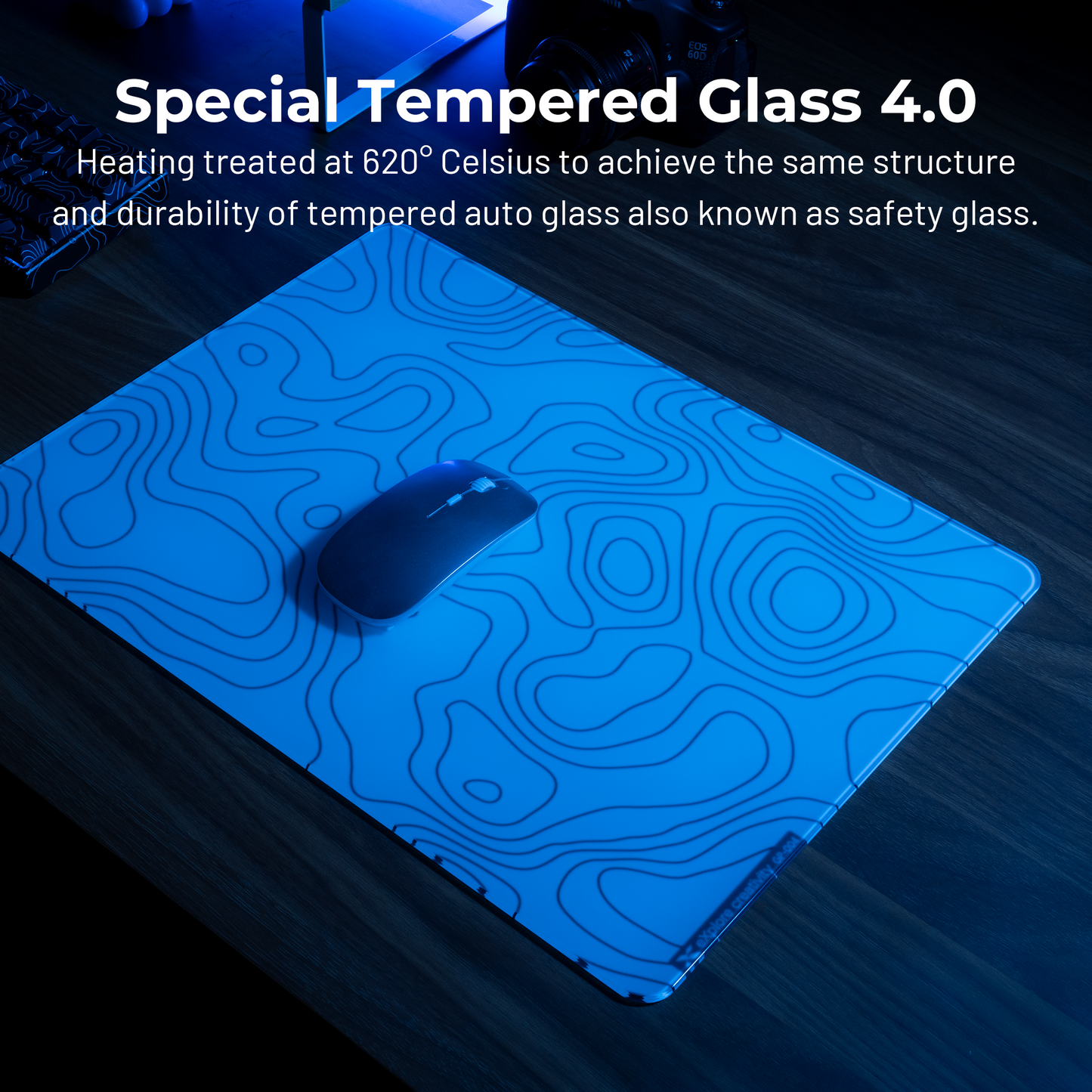 XVX Space Pad Glass Gaming Mouse Pad with Anti-Slip Rubber Base