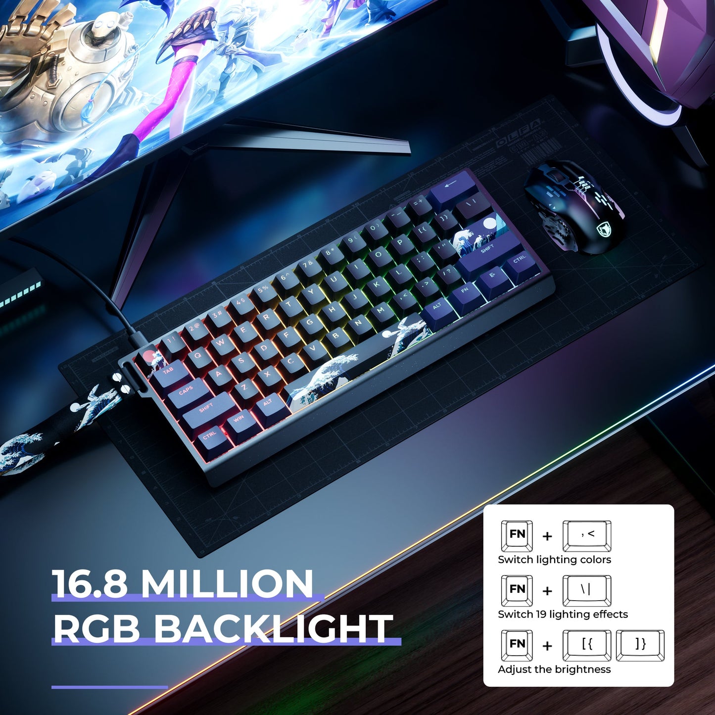 XVX H61 Kanagawa 60% CNC Aluminum Hot-Swappable Wired Mechanical Keyboard