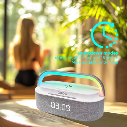 Multi-Function Bluetooth Speakers with Alarm Clock, Wireless Charger, RGB Night Light, and White Noise Audio - Portable Design