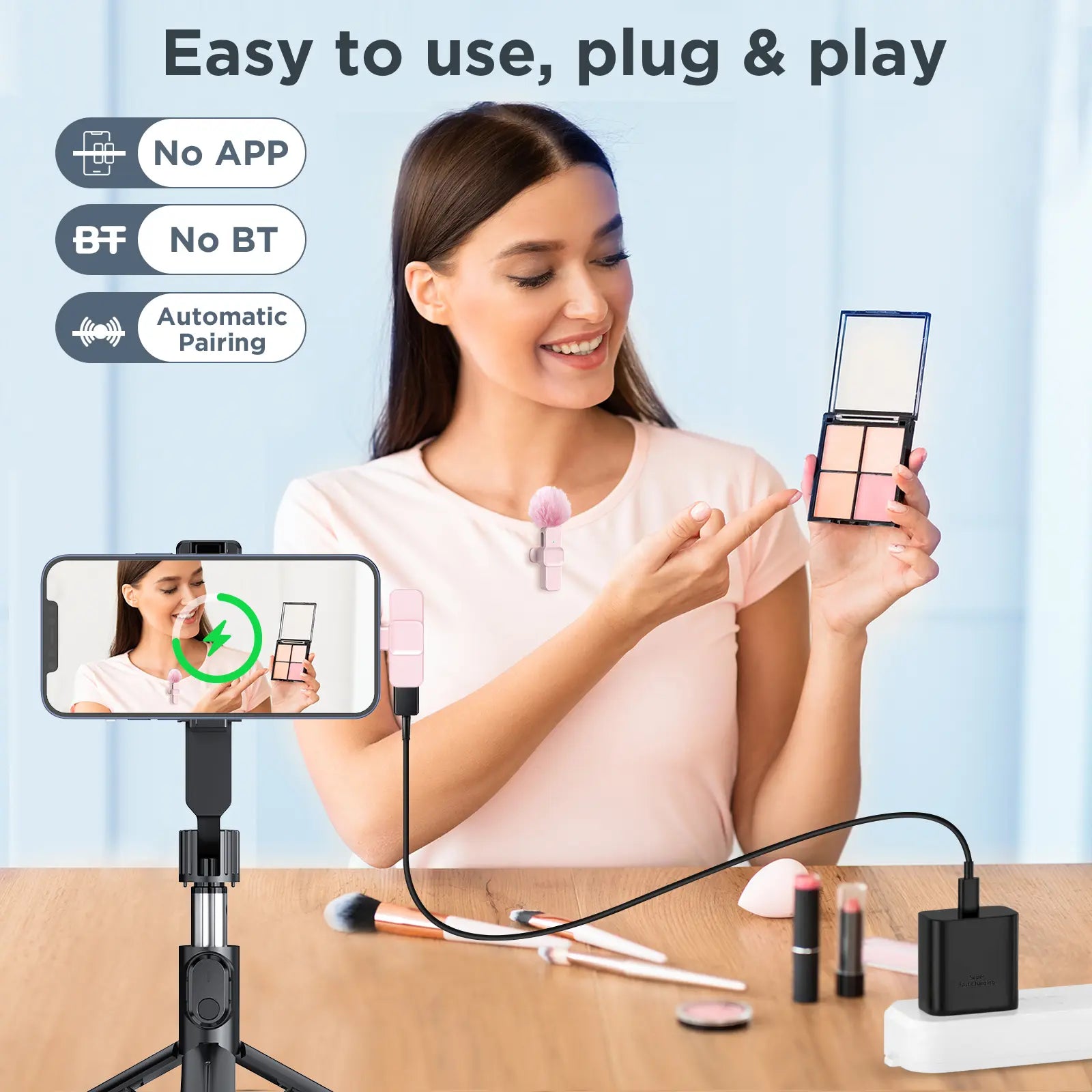 Hitozon Wireless Lavalier Microphone - Effortless Plug-and-Play Mini Lapel Mic for iPhone, iPad & Android with Superior Noise Reduction for Professional Video & Podcasting