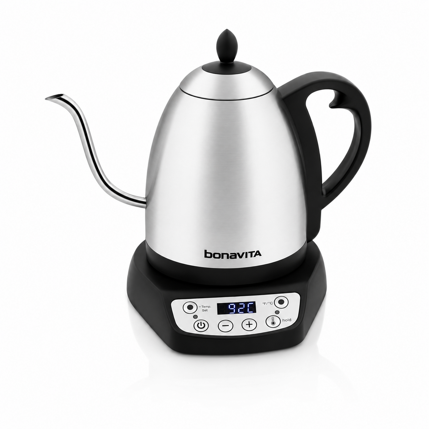 Bonavita Classic 1.0L Gooseneck Precision Temperature Electric Kettle| Coffee Brew and Tea, 1200 Watt, LED Panel, Stainless Steel