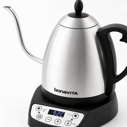 Bonavita Classic 1.0L Gooseneck Precision Temperature Electric Kettle| Coffee Brew and Tea, 1200 Watt, LED Panel, Stainless Steel