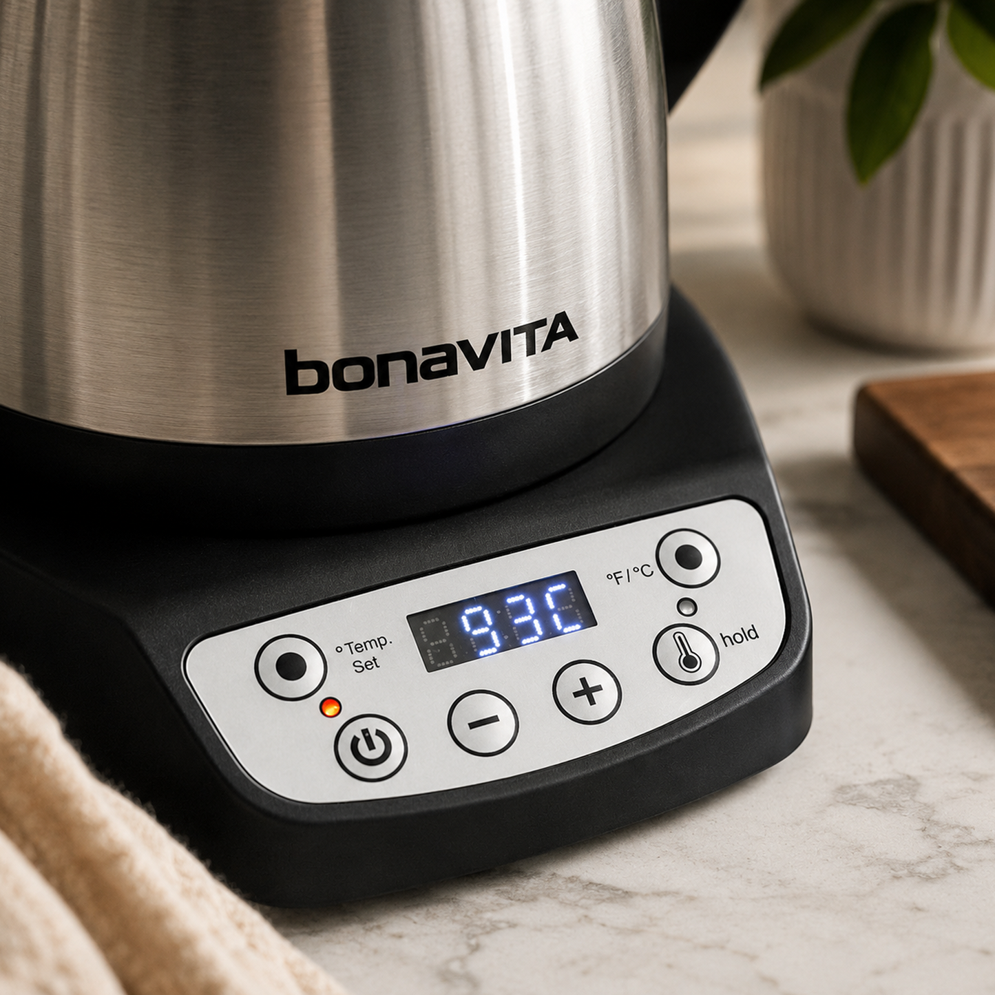Bonavita Classic 1.0L Gooseneck Precision Temperature Electric Kettle| Coffee Brew and Tea, 1200 Watt, LED Panel, Stainless Steel