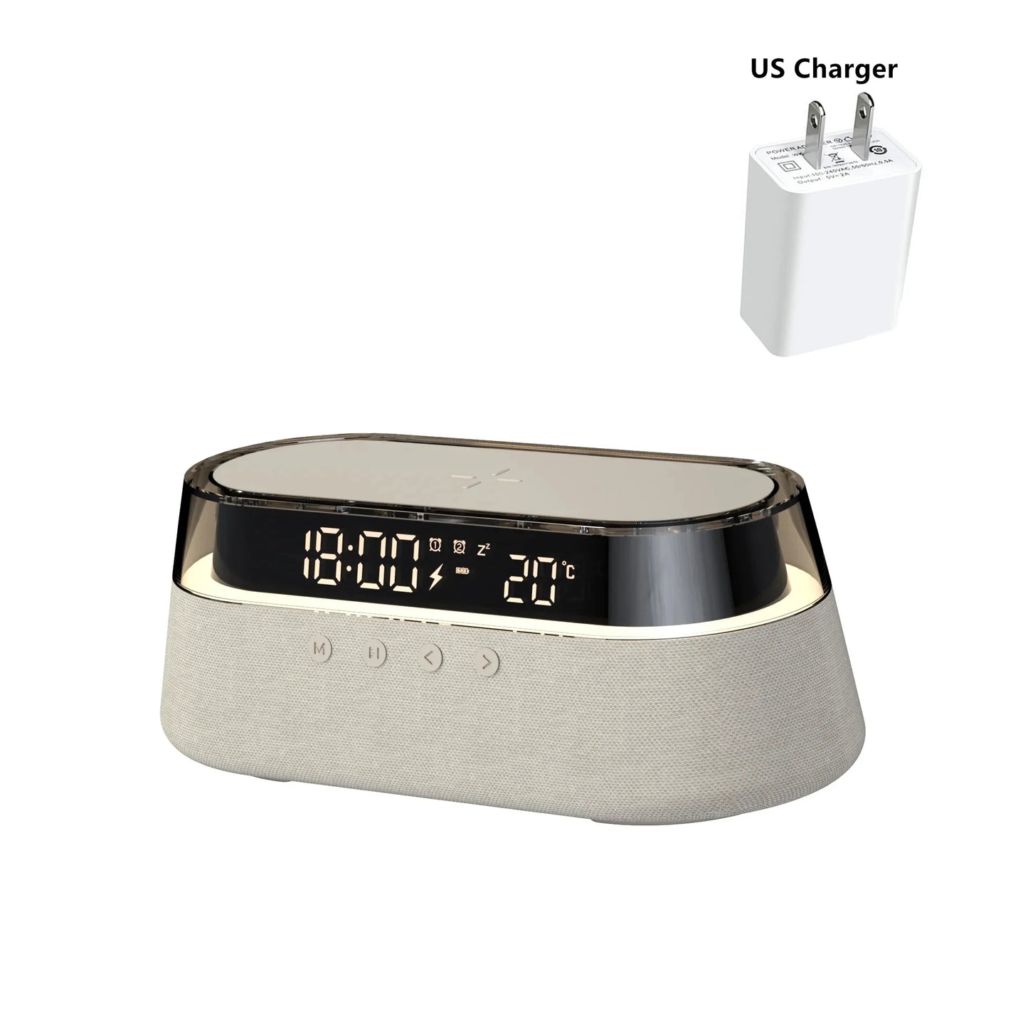 Transform Your Space with the 6-In-1 Smart Alarm Clock: Wireless Charger, Bluetooth Speaker, FM Radio, Dual Alarm, USB Charger & RGB Night Light