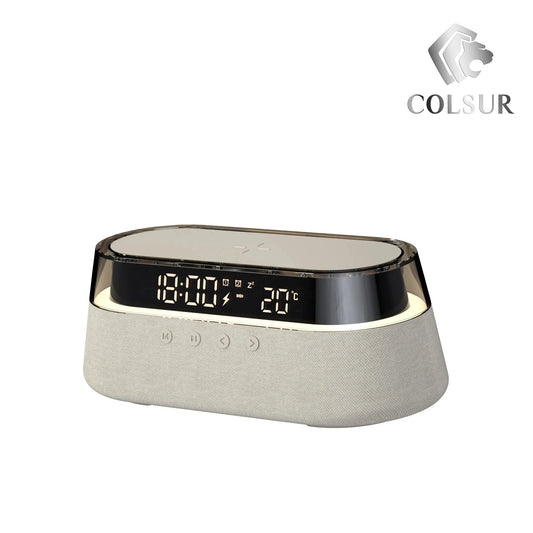 Transform Your Space with the 6-In-1 Smart Alarm Clock: Wireless Charger, Bluetooth Speaker, FM Radio, Dual Alarm, USB Charger & RGB Night Light