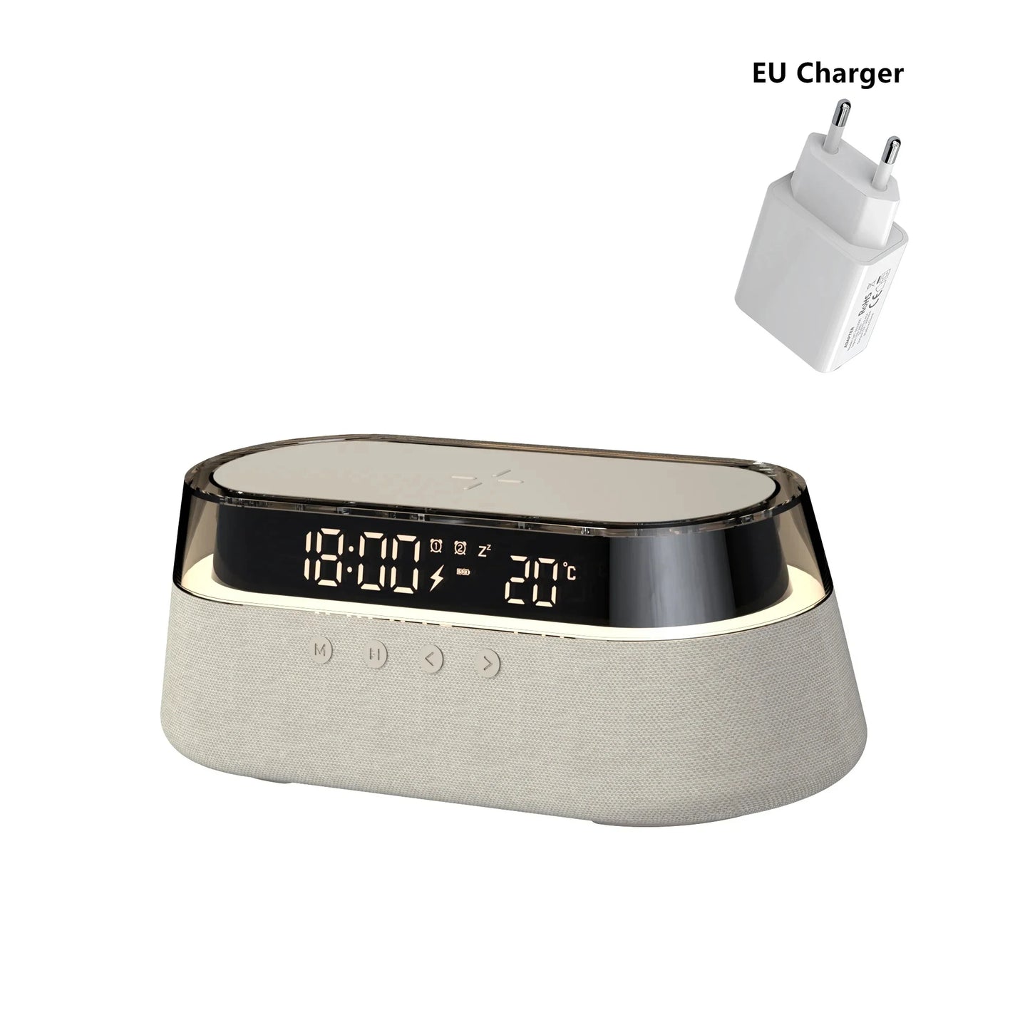 Transform Your Space with the 6-In-1 Smart Alarm Clock: Wireless Charger, Bluetooth Speaker, FM Radio, Dual Alarm, USB Charger & RGB Night Light