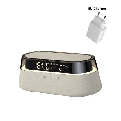 Transform Your Space with the 6-In-1 Smart Alarm Clock: Wireless Charger, Bluetooth Speaker, FM Radio, Dual Alarm, USB Charger & RGB Night Light