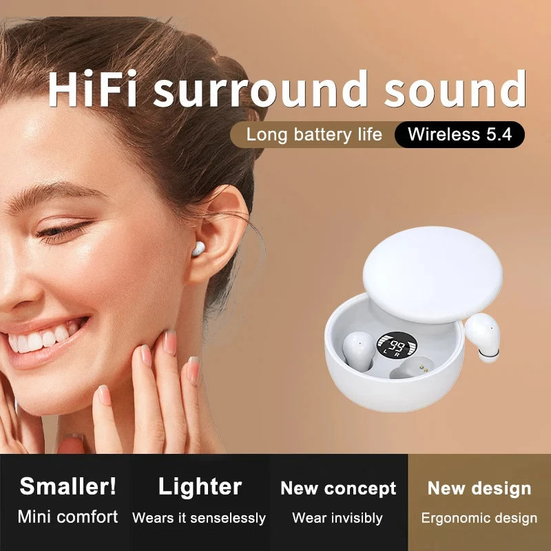 Experience Unmatched Sound Quality with SK26 TWS Wireless Bluetooth 5.4 Earbuds - Invisible Sleep Earphones with Mic and Noise Cancellation