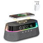 Transform Your Space with the 6-In-1 Smart Alarm Clock: Wireless Charger, Bluetooth Speaker, FM Radio, Dual Alarm, USB Charger & RGB Night Light