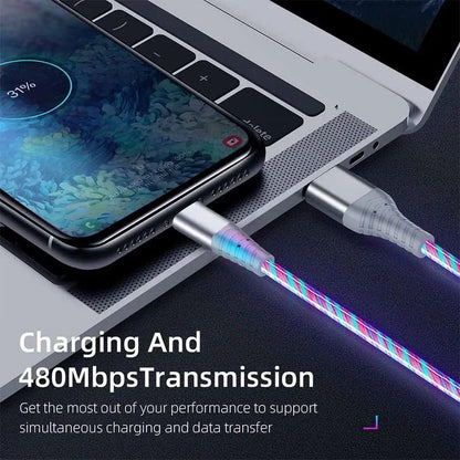 Illuminate Your Charging Experience with the 5A Fast Charging Flow Luminous USB Type C Cable - Perfect for Samsung, Xiaomi, and iPhone!