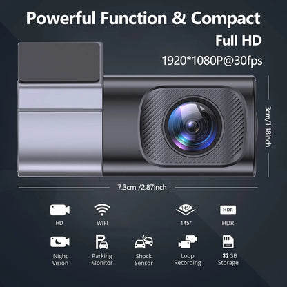 Capture Every Moment with the Wired Wifi Dash Cam 1080P HD - 360° Rotatable Mini Car Camera Featuring Night Vision and 24-Hour Parking Monitor