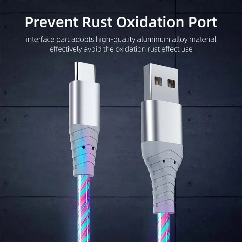 Illuminate Your Charging Experience with the 5A Fast Charging Flow Luminous USB Type C Cable - Perfect for Samsung, Xiaomi, and iPhone!