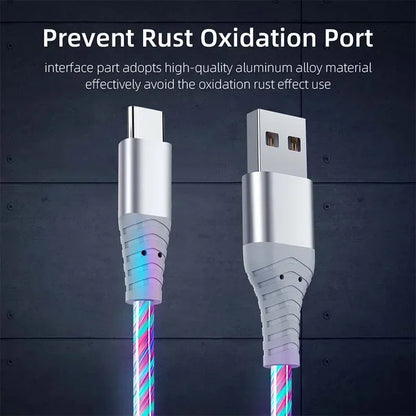 Illuminate Your Charging Experience with the 5A Fast Charging Flow Luminous USB Type C Cable - Perfect for Samsung, Xiaomi, and iPhone!